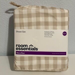 Room Essentials Beige Gingham Microfiber Sheet Set